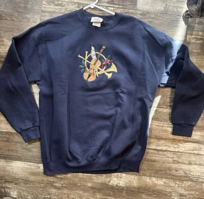 VTG Embroidered Women’s Peanut Butter And Jelly Christmas Violin Sweatshirt  XL - Image 1 of 4