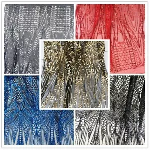 Sequin Mesh Embroidery Fabric Tulle Voile Wedding Prom Dress Costume Shiny Craft - Picture 1 of 19