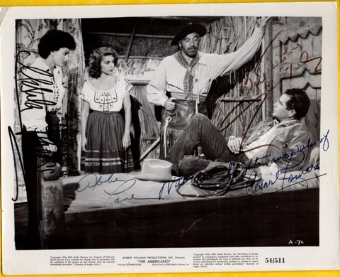 R-CESAR ROMERO/FORD/LANE/THIESS AUTOGRAPHED MOVIE STILL PHOTO-4 signatures W/COA Cover