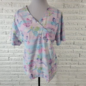 SB Scrubs Unisex Scrub Top XL Short Sleeve Blue Butterflies Lightweight Pockets - Picture 1 of 10