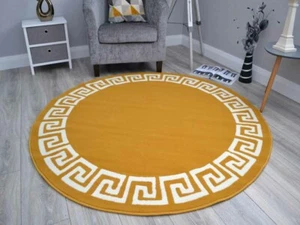 Rugs Circle Gold Greek Small Medium Large Mustard Key Round Circular Floor Cheap - Picture 1 of 1