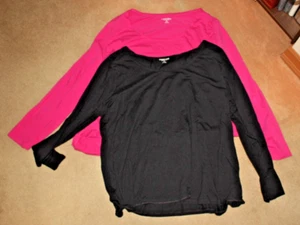 Lot 2 Women’s Lands’ End Shaped Fit Pink/Black Long Sleeve T-Shirts 2X (20W-22W) - Picture 1 of 5