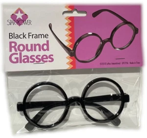 BLACK ROUND EYE FRAME GLASSES Harold Lloyd Circle Nerd Costume Funny Wizard Joke - Picture 1 of 9