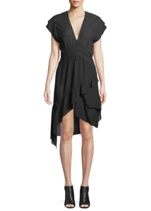 IRO PARIS Foroura Gauze Asymmetrical Tiered Hi-Lo Hem Mini Dress 36 4 Black $295 - Picture 1 of 13