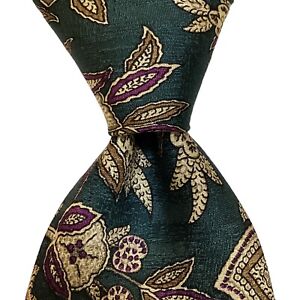 ERMENEGILDO ZEGNA Men's 100% Silk Necktie ITALY Luxury FLORAL Green/Ivory EUC
