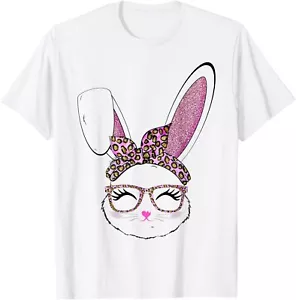 Cute Bunny Face Leopard Print Easter Women Girls Kids T-Shirt Hoodie - Picture 1 of 17