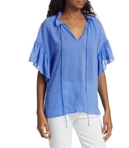 ALICE OLIVIA Top Womens XS Blue Pullover Peasant Ruffle Flutter Oversized JULIUS - Picture 1 of 8
