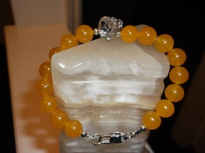 МУЖЧИНЫ/ЖЕНЩИНЫ РУЧНОЙ РАБОТЫ 8 1/2 «10 ММ ЖЕЛТЫЙ КРИСТАЛЛ ЧЕРЕП ГОЛОВА БИСЕР БРАСЛЕТ - Изображение 1 из 4