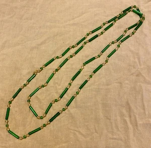 Green Deco Flapper Era Tube & Bead Necklace 28”long - Picture 1 of 4