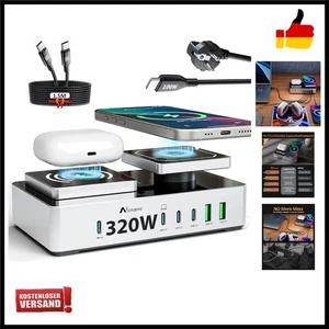 USB-C Ladegerät, 320W 8 in 1 USB C Ladestation, 2 Wireless Charger + 6 Bissen... - Bild 1 von 8
