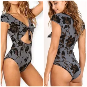 Body Floral Corte Wowzers INTIMATELY FREE PEOPLE Negro Gris Cerradura Talla XS - Imagen 1 de 9