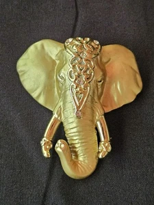 Vintage AJC Gold Elephant Brooch With Crystal Rhinestones 2" ZZ06 - Picture 1 of 7