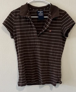 Ralph Lauren Polo Jeans Co Women’s Medium Brown Polo Shirt American Flag - Picture 1 of 3