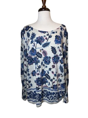 Suéter Talbots Talla 2X Gris Azul Flor Pájaros Pura Lana Merino Romántico Mujer Foto 1 de 4