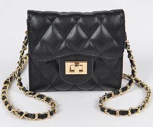 Mini Wallet Bag Black Color Gold Detail Crossbody Chain Handle Cute & Clean - Picture 1 of 9