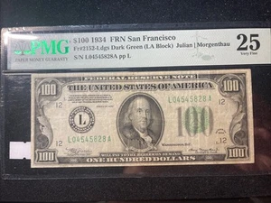 1934 $100 FRN San Francisco Fr. 2152 Ldgs PMG VF-25 choice Better variety. - Picture 1 of 4