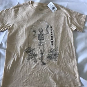 Mighty Fine Celestial Skeleton Flowers Graphic Print T-SHIRT Size Medium Ivory - Picture 1 of 3