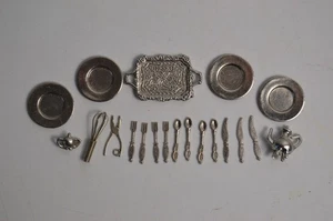 20 Piece Metal Dollhouse Miniature Silverware Plates Tray Wisk Teapot Kitchen - Picture 1 of 10