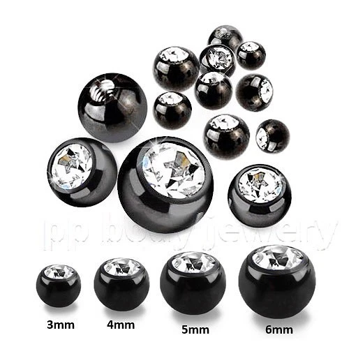 5 piezas. Piezas superiores de bola gema de repuesto de acero quirúrgico anodizado negro 16G 14G Foto 1 de 3