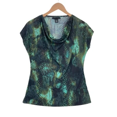 Blusa Kenneth Cole feminina pequena estampa múltipla geo malha capuz gola fenda pulôver - Imagem 1 de 4