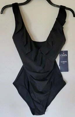 Chaps 女式瘦身连体泳衣泳装黑色 6 码全新  — 第 1/4 张图片