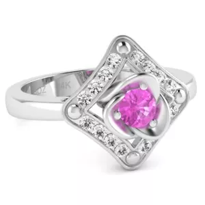 Rose Love Lab-Created Pink Sapphire Diamond Ring In 14k Gold - Picture 1 of 26