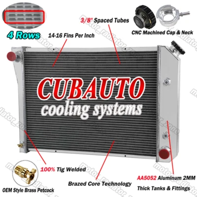 4 Rows Aluminum Radiator For 1973-1974 Chevy Nova/Buick Apollo/Pontiac Ventura Foto 1 de 4