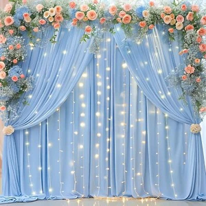 Blue Backdrop Curtains with Lights 10x10FT Wedding Baby Shower 2 Panels - Picture 1 of 7