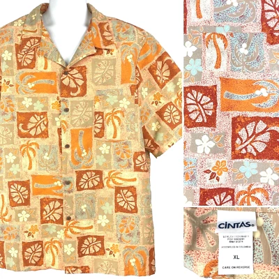 Cintas Uniform Palms Leaves Pastel Hawaiian Shirt size XL 54 x 31 Mens Polyester - Image 1 of 4