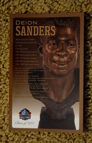 PRO FOOTBALL HALL FAME "BUST POSTCARD (3.5" x 5") DEION SANDERS, Class 2011, New Cover