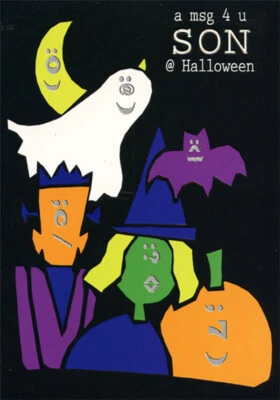 Tarjeta de Halloween juvenil A Msg 4 U Son Moon Ghost Murciélago Monstruo Bruja para hijo Foto 1 de 2