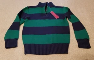 NWT-Boy's Chaps Green and Blue Quarter Zip Cotton Sweater, Small 8 - Picture 1 of 2