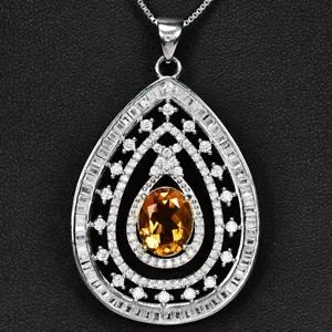 925 STERLING SILBER ANHÄNGER NATÜRLICHER ORANGER GELBER CITRIN & WEISSER CZ EDELSTEIN - Bild 1 von 10