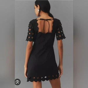 Anthropologie || black cutwork mini shift dress Size 14 - Picture 1 of 9