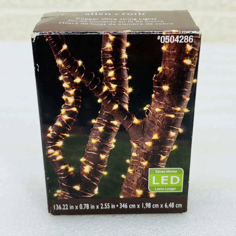 Новый в коробке!! Allen + Roth медный провод струнных инструментов светодиодов для помещений/улицы 10,5 футов 60 теплый - Изображение 1 из 4