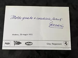 Scheda pilota F1 autografa firmata Enzo Ferrari con iscrizione 1975 - Foto 1 di 4