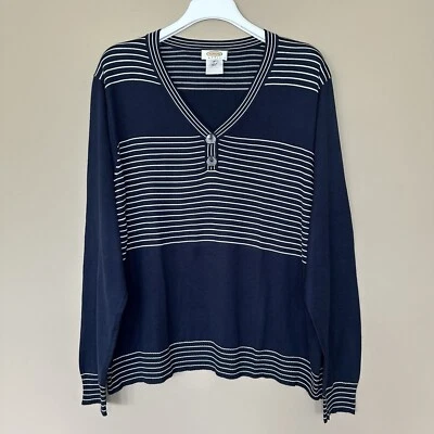 Talbots Preppy Nautical Silk Blouse Long Sleeve Top 3X Navy Blue Vneck Preppy - Image 1 of 4