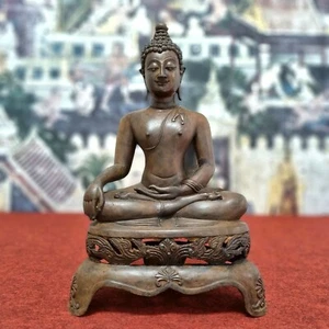 16.2" Chiang Sean Thailand Bronze Shakyamuni Antique Buddha Statue Simple Patten - Picture 1 of 12