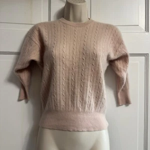 Autumn Cashmere Sweater Pink Peach Medium 3/4 Sleeve Cable Sexy - Picture 1 of 8