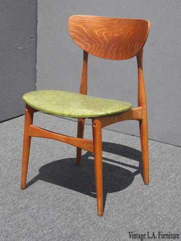 Vintage Danish Modern Style Accent Chair w Green Vinyl Cover