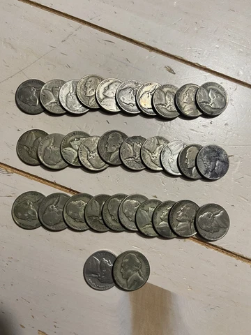 Lot of 32 Silver War Nickels 35% Silver Coins (circulated) Cover