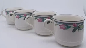 Lenox Chinastone Midnight Blossoms Rose Set Of 4 Coffee Mugs Cups Excellent! - Picture 1 of 7