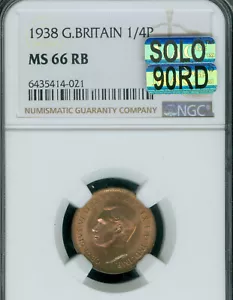 1938 GREAT BRITAIN PENNY NGC MS66 RB PQ MAC SOLO FINEST 90RD MAC SPOTLESS  * - Picture 1 of 2