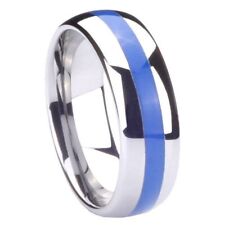 8mm Tungsten Carbide Blue Resin Inlay Men Bands Ring Size 5 to 12