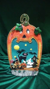 HALLOWEEN FIBER OPTIC PUMPKIN TUMB STONE GRAVE YARD W/GHOST CAT BATS PUMPKINS - Picture 1 of 1