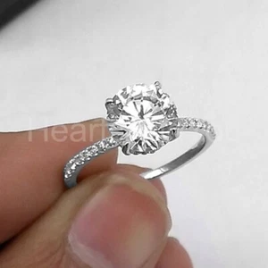 1.15ct Round Cut Moissanite Hidden Halo Engagement Ring 14K White Gold Plated - Picture 1 of 6