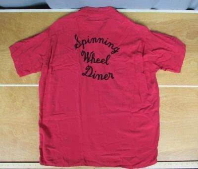 Vintage 1950s Spinning Wheel Diner Red Top-Loop Bowling Shirt Gabardine Score XL - Image 1 of 4