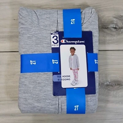 Champion Conjunto de 3 Piezas Niñas 2T Camiseta Manga Corta, Cremallera Sudadera con Capucha y Leggings Conjunto Nuevo Foto 1 de 4