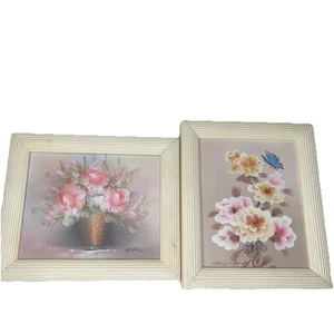 Vintage Schmetterling 80’ rosa Rose floral Blume Original Ölgemälde signiert AnneEdHardy - Bild 1 von 18