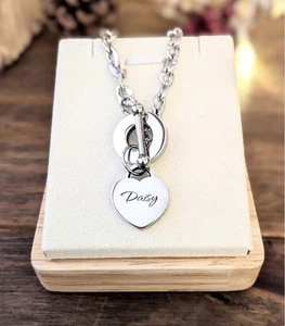 Silver Heart Charm Toggle Necklace, Chunky Heart Drop Necklace, Gift For Her - Picture 1 of 41